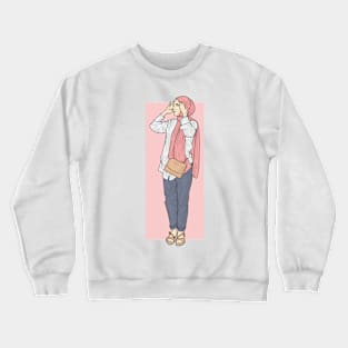 Pink Hijab Lady Crewneck Sweatshirt